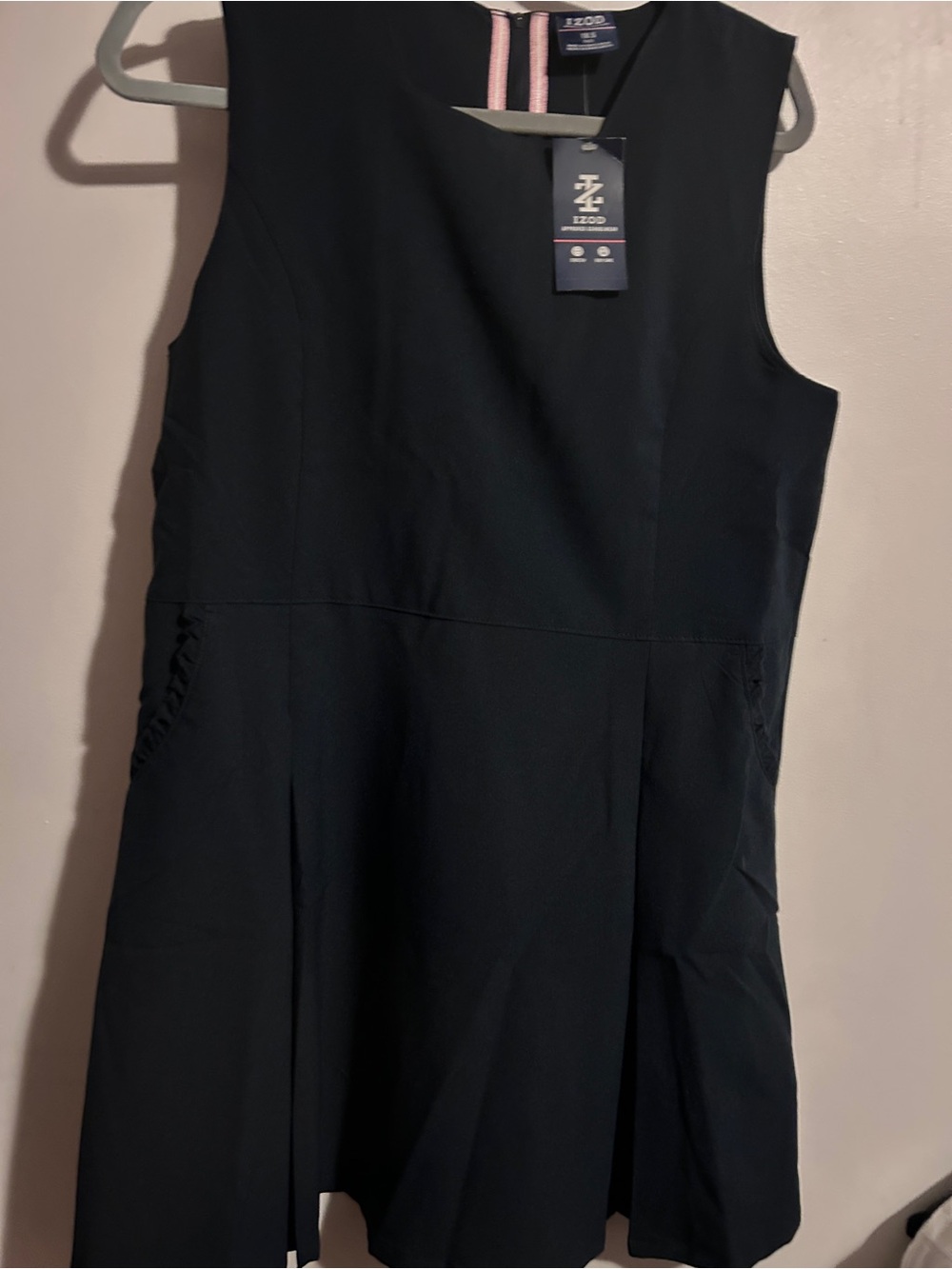 Izod Navy Sleeveless Pleated School Dress with Pink Trim